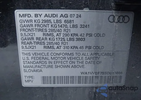 2025 Audi Q7 Prestige 55 Tfsi Quattro Tiptronic z USA, uszkodzony, nr VIN WA1VVBF75SD011086